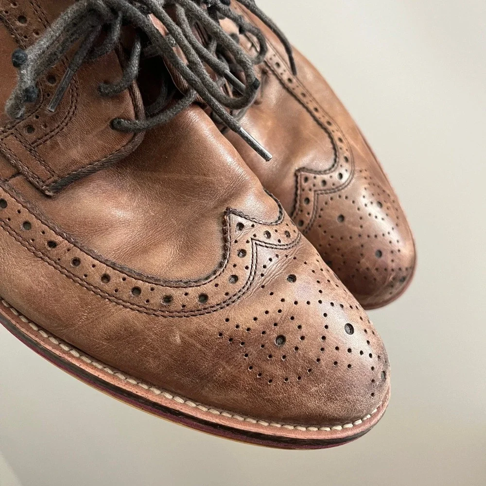 Johnston & Murphy Mens sz 10.5 Brown‎ Leather Wingtip Brogue Oxford Shoes Office